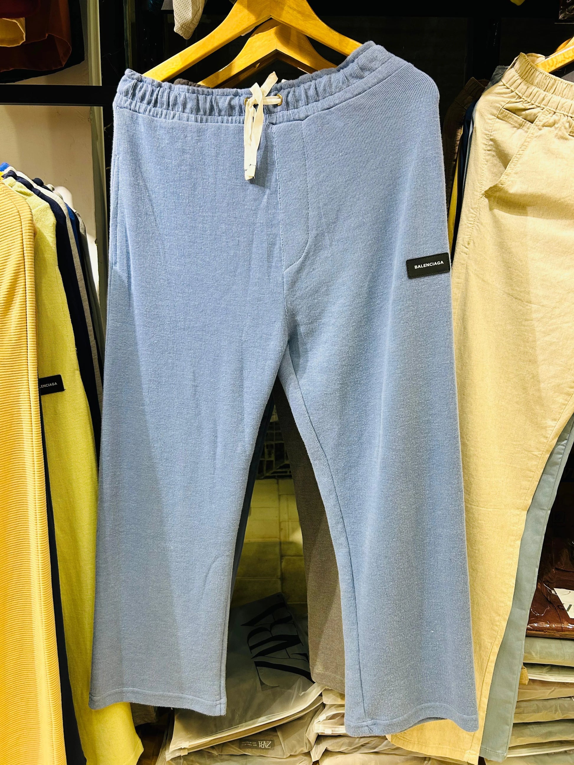 Balenciaga Style Relaxed Fit Ribbed Cotton Trousers