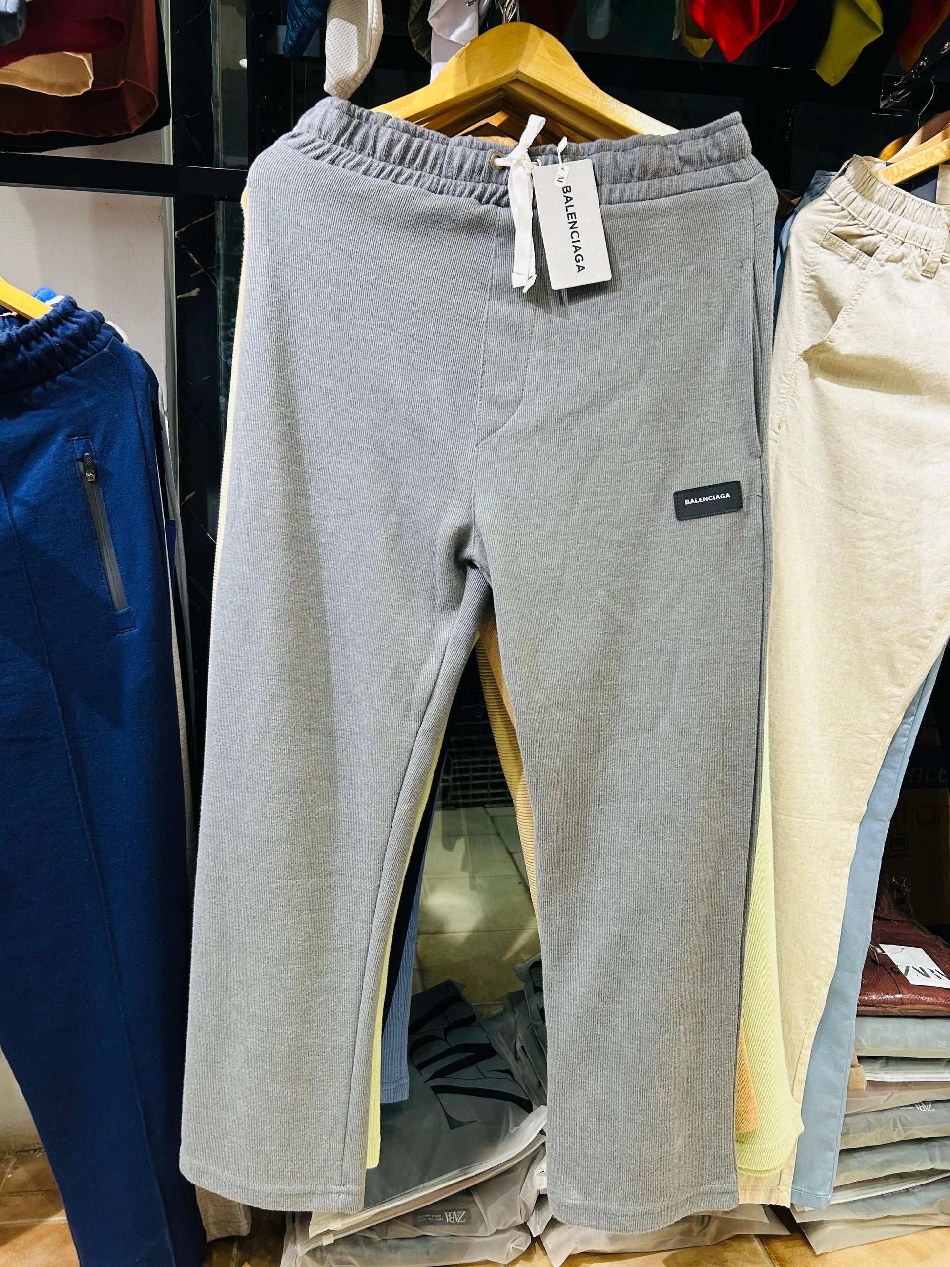 Balenciaga Style Relaxed Fit Ribbed Cotton Trousers