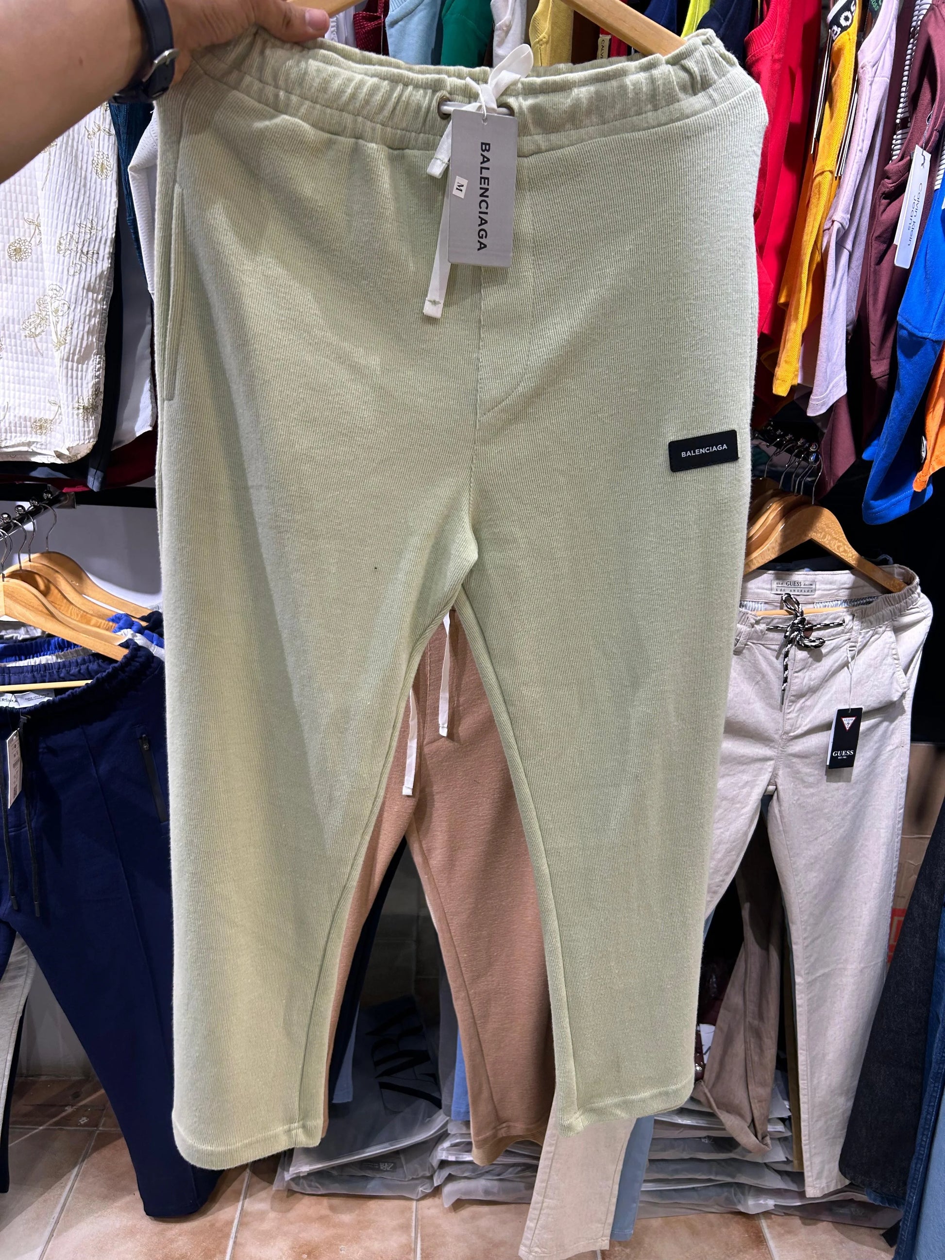 Balenciaga Style Relaxed Fit Ribbed Cotton Trousers