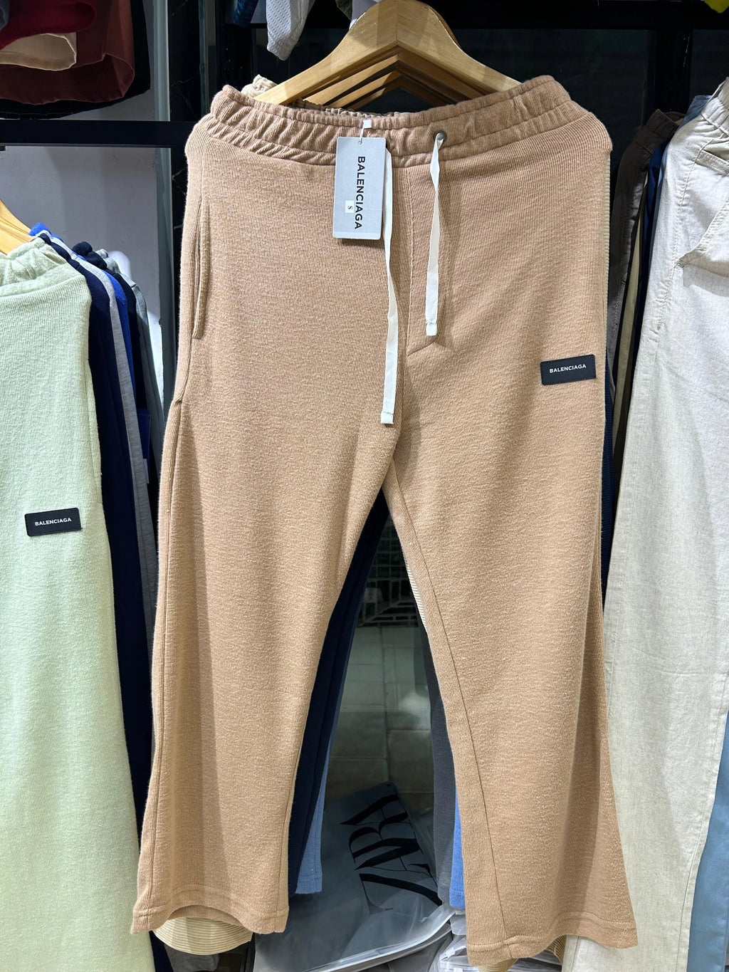 Balenciaga Style Relaxed Fit Ribbed Cotton Trousers
